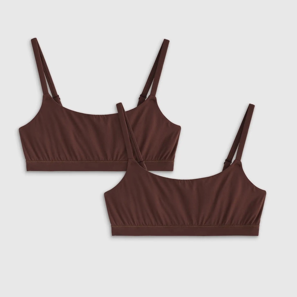 NEW QUINCE Pack Of 2 Second Skin Scoop Neck Bralettes Cocoa 23